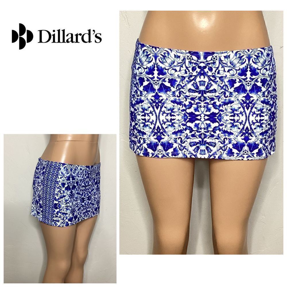 New. Dillard blue and white floral swim skirt.